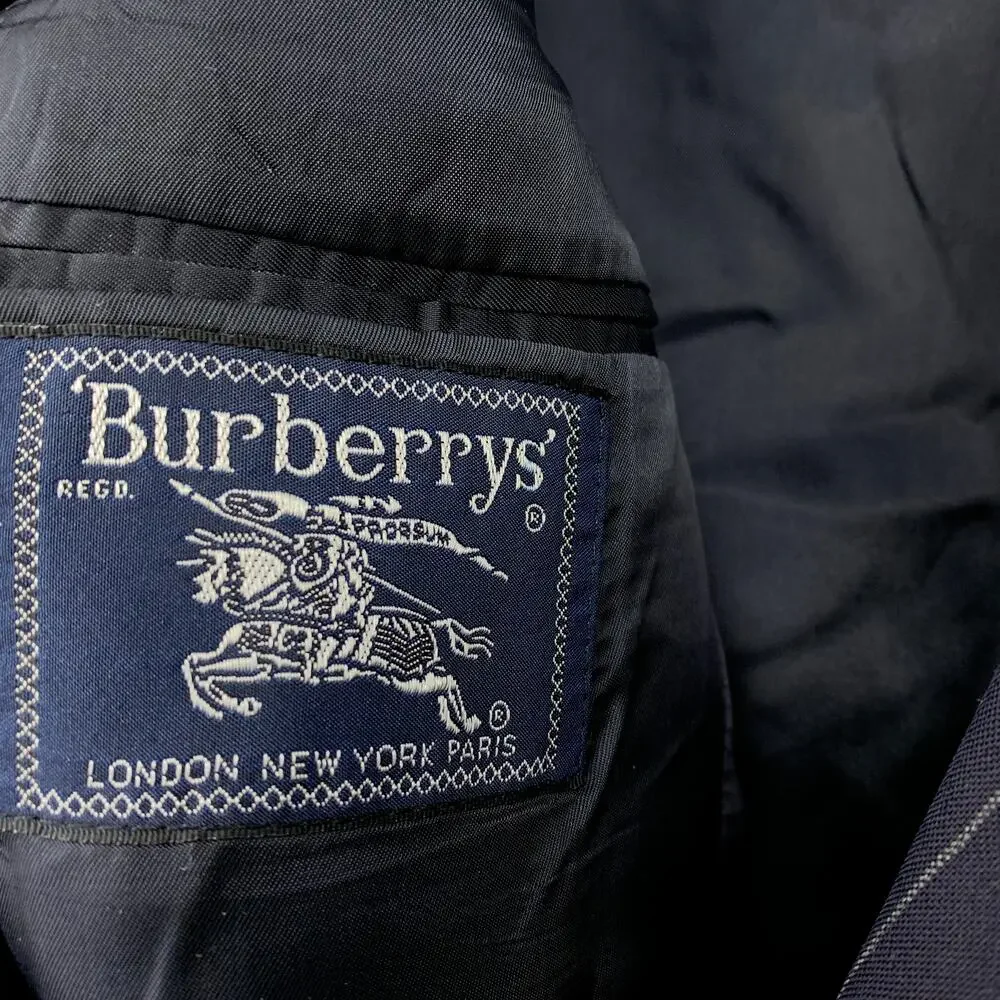 VTG Burberrys Wool Suit Set Pants + Blazer Mens Sz 41R 36 X 28 Blue Pinstripe